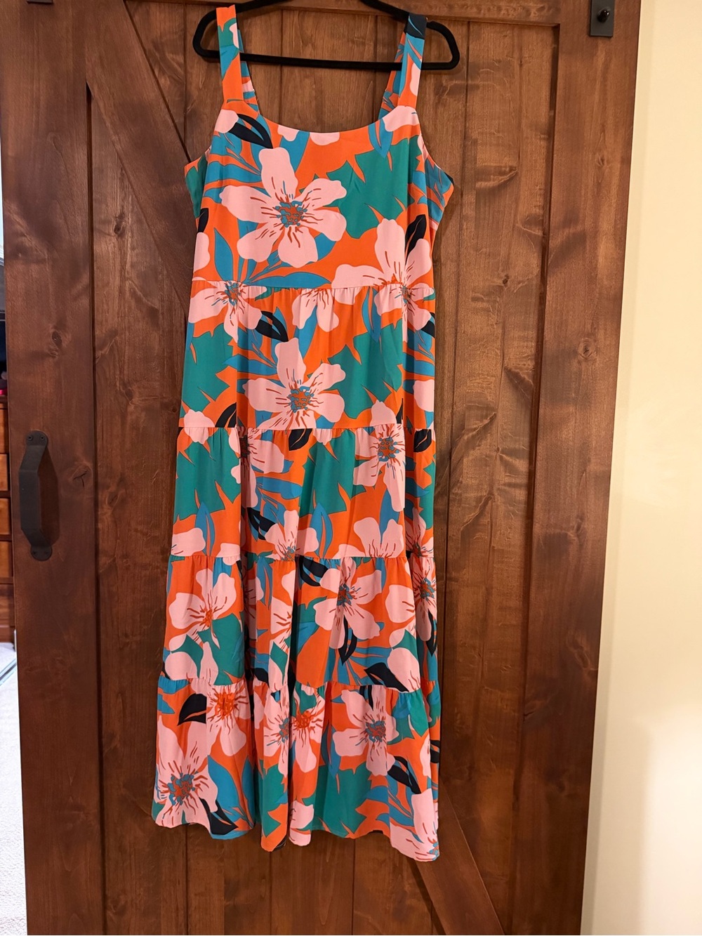 PRETTYGARDEN Tropical Floral Tiered Maxi Dress Orange Teal Pink Size XL
